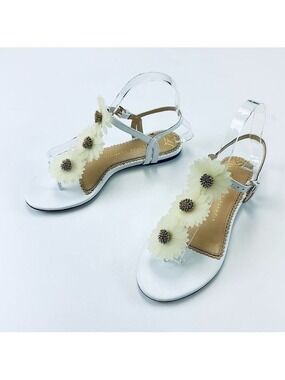 Charlotte Olympia white flat Sandals Secret Garden Daisy Size 5.5 Wedding Summer